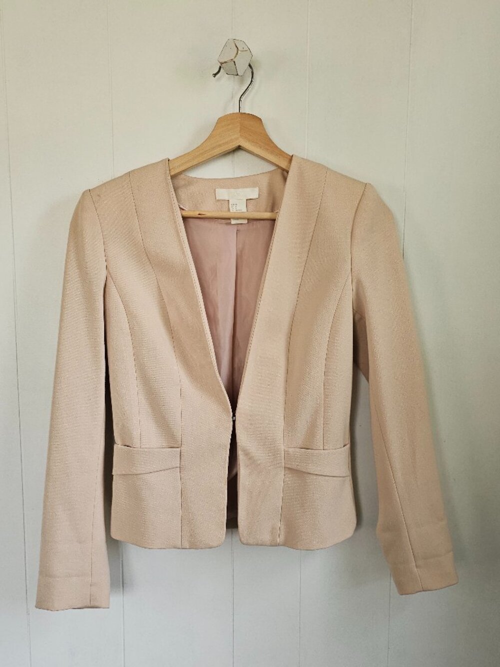 H&M Women's Light Beige Tailored Open-Front Blazer